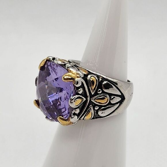 18K GE Silver, Gold, & Purple Crystal Ring (4.5) - Picture 3 of 9